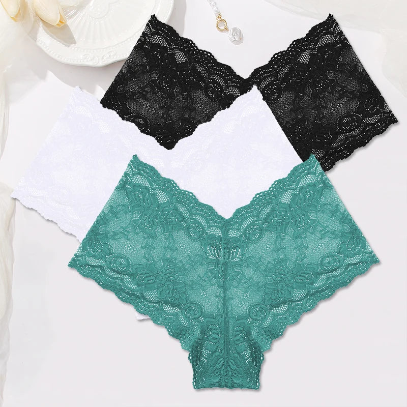 3-Pack Floral Lace Boyshort Panties – Low-Rise Ultra-Thin Underwear for Women (S–XL, 10 Color Sets)