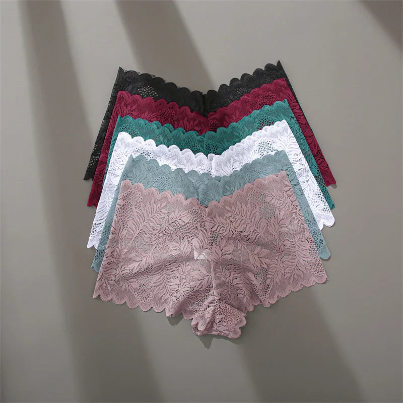 4-Pack All-Over Floral Lace Boyshorts — Hollow-Out Scalloped Low-Rise Panties