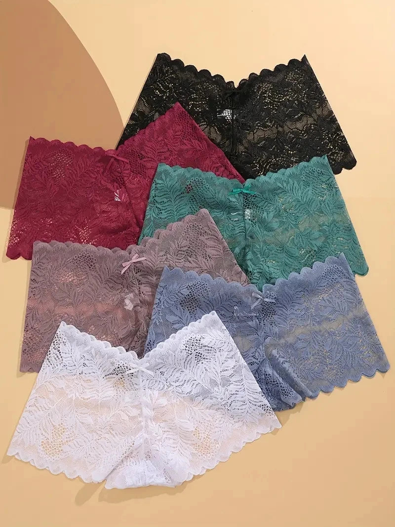 3-Pack Ice Silk Lace Boyshort Briefs – Seamless Low-Rise Underwear for Women (S–XL, 6 Color Sets)
