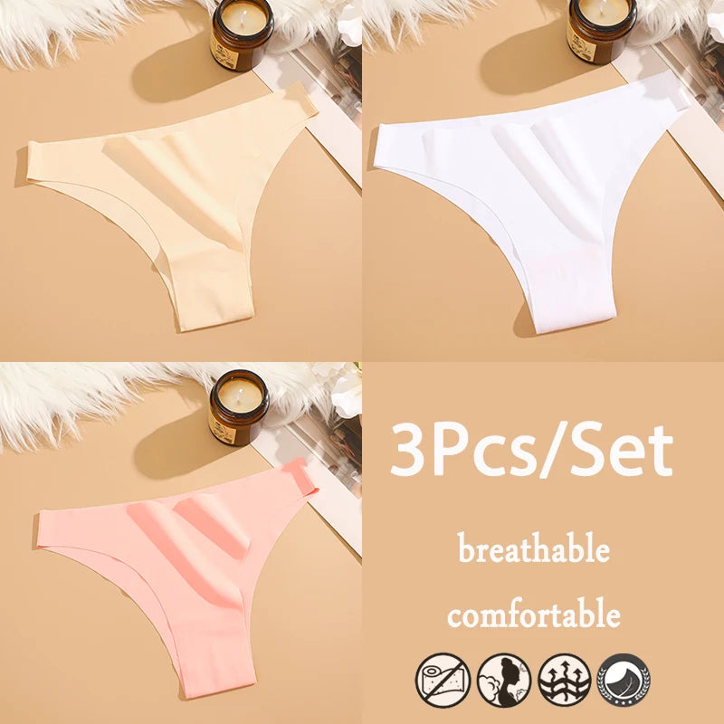 FINETOO 3Pcs/Set Ice Silk Seamless Underwear Low Waisted Brazilian Pants Breathable High Elasticity Lingerie Intimates Panties