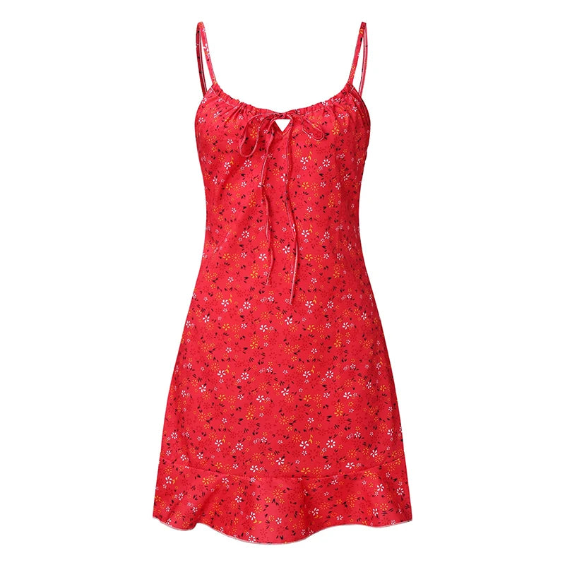Floral Print Spaghetti Strap Mini Camisole Dress – Fit & Flare, Zipper | Women's Summer Beach Dress S–5XL