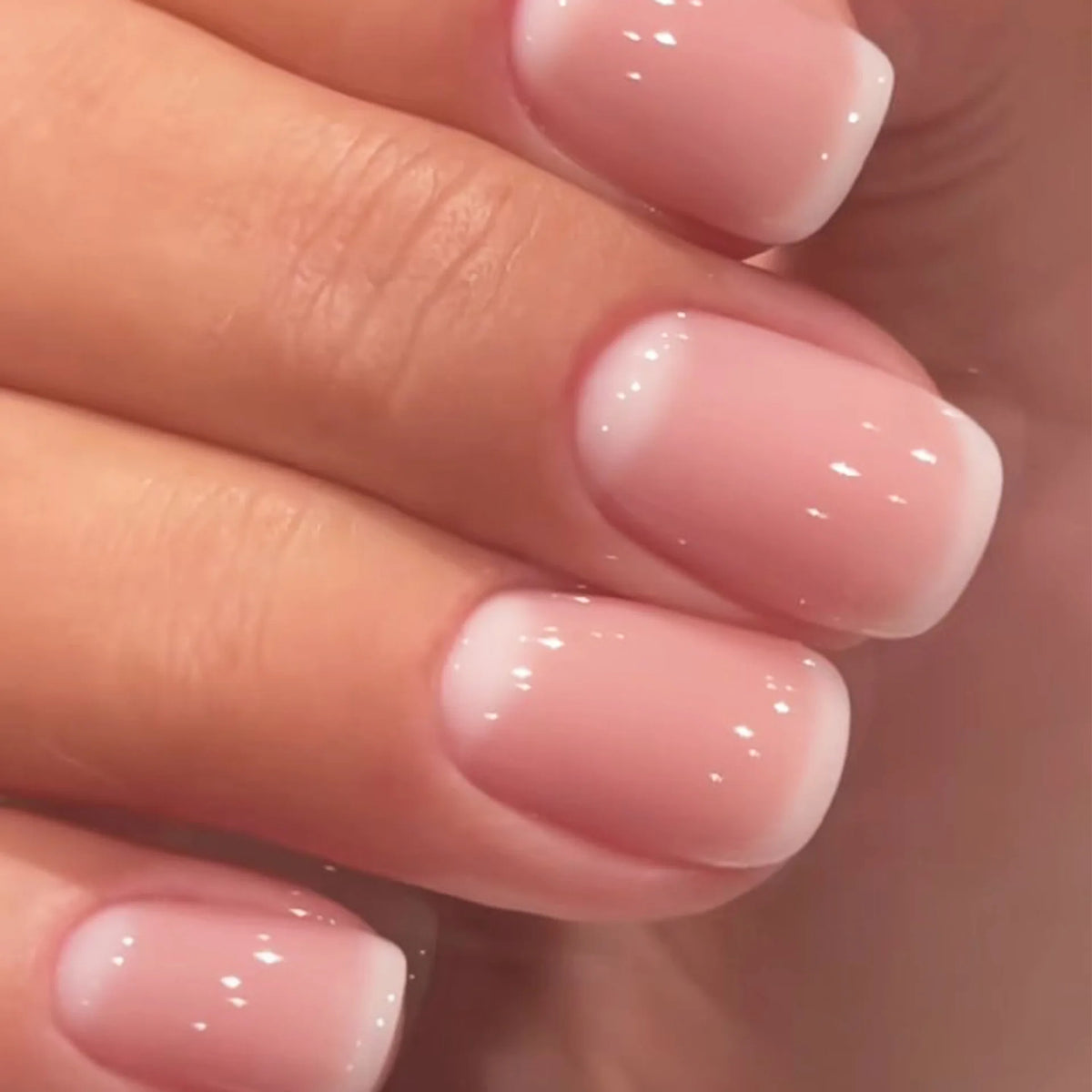 Nude Pink Short Square Press-On Nails - French & Gradient, 24 Pieces
