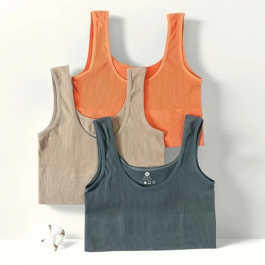 Women's Seamless Ribbed Cropped Tank Top – High-Stretch Sleeveless Camisole (M–XL)