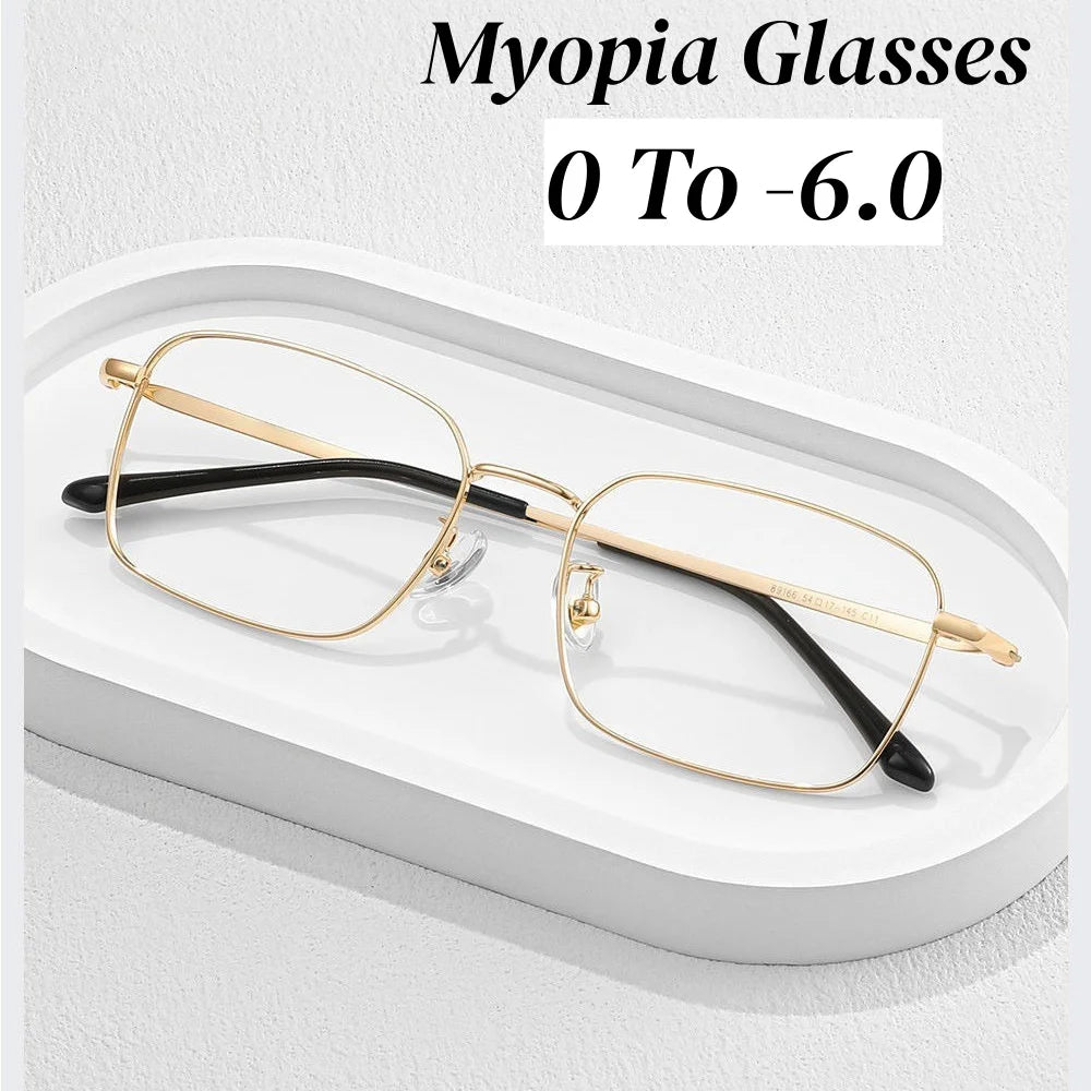 Square Metal Myopia Glasses | -0.50 to -6.00 Lens Options