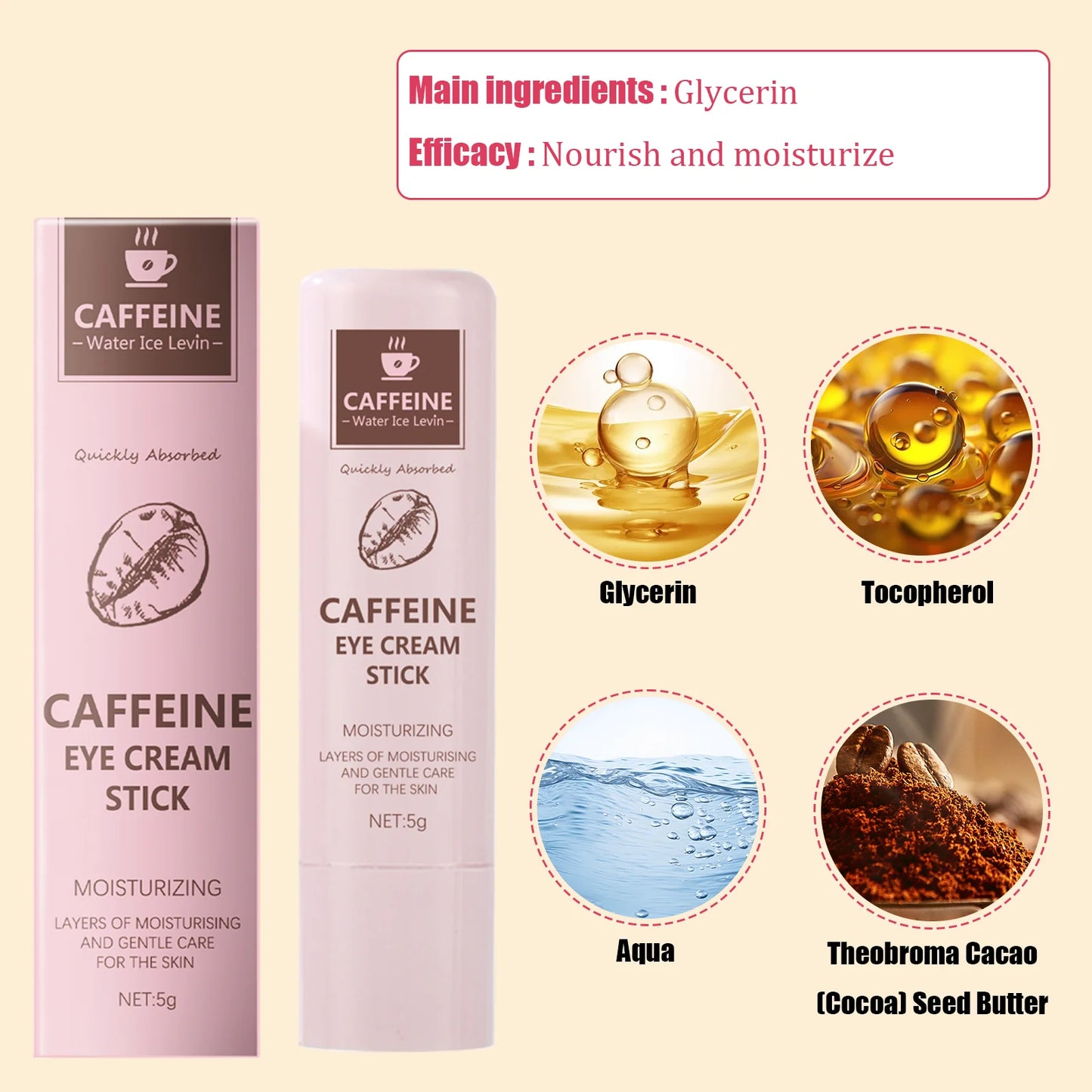 Caffeine & Cocoa Butter Eye Cream Stick – Dark Circles, Eye Bags & Fine Line Relief | Brightening Eye Care | 5g