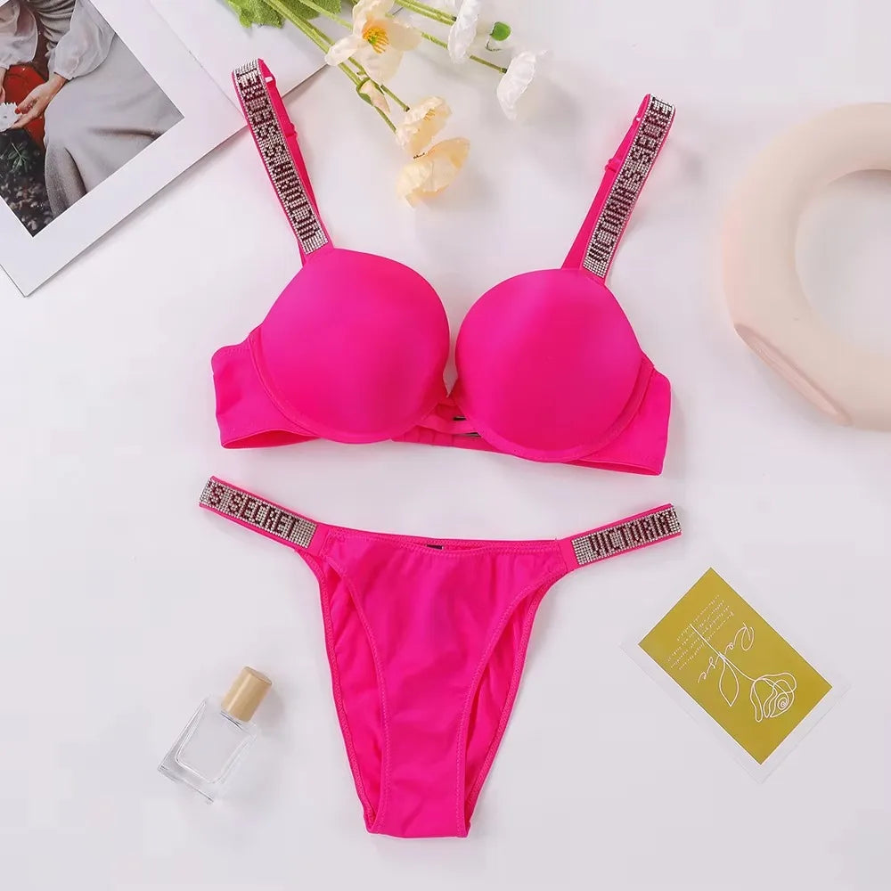 Women's Classic Lace Trim Bra & Panty Set – Supportive Underwire Lingerie