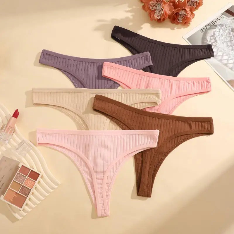7Pcs/Set Cotton Thread Thongs Underwear Seamless Breathable Bikini T-Back G-Strings Panties Female Low Waist Sexy Lingerie S-XL