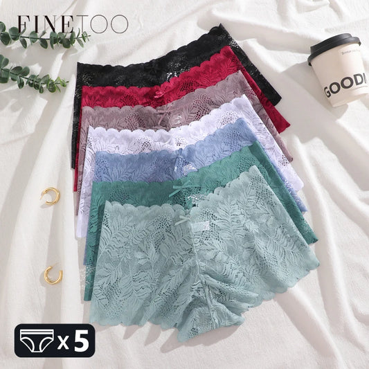 5-Pack Lace Floral Boyshorts — Low-Rise Hollow Out Panties