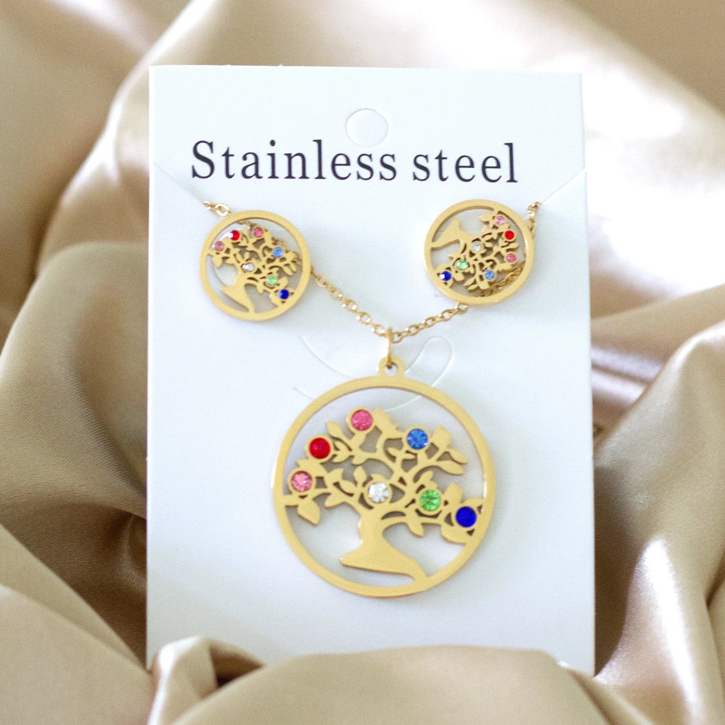 Tree of Life Jewelry Set – Stainless Steel Necklace & Earrings for Women