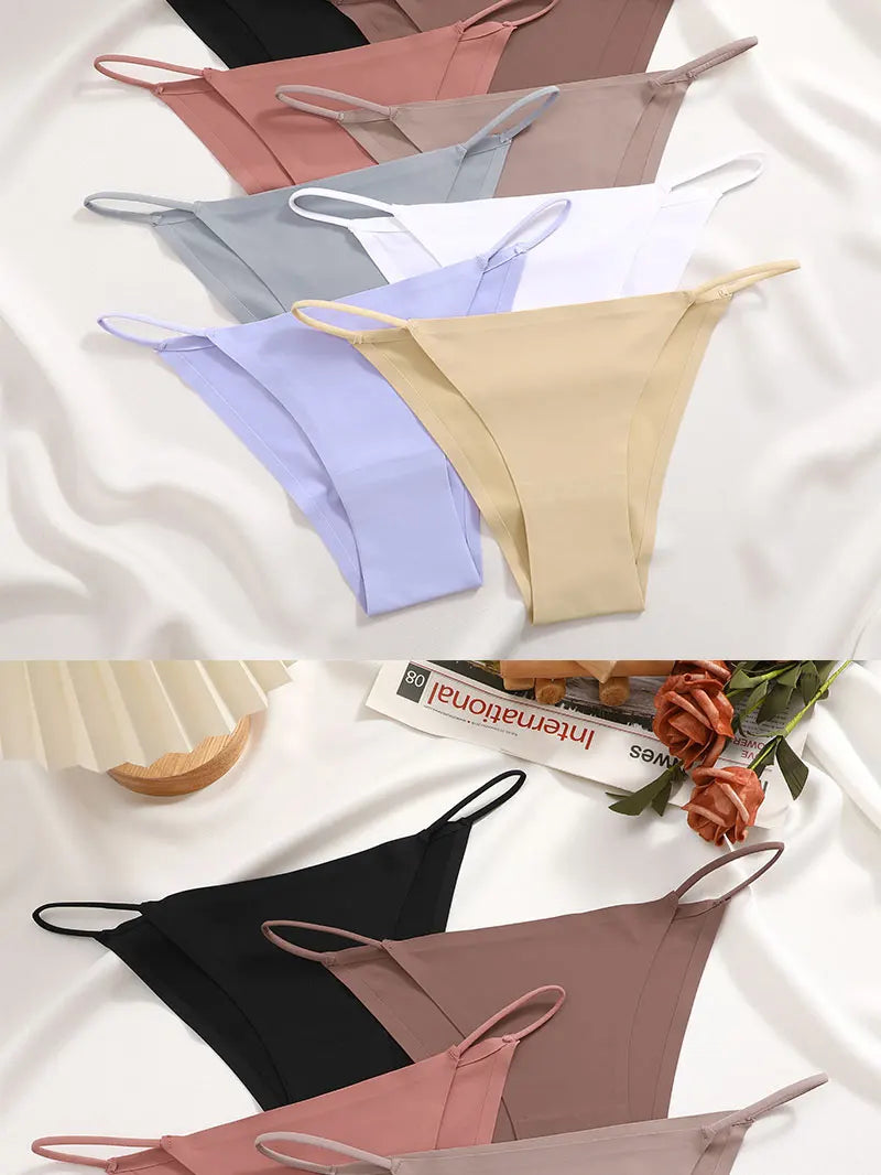 FINETOO 3Pcs Seamless Ice Silk Underwear New Color Sexy Thin Strap Briefs Girls Low Waist Breathable Panties No Trace Lingerie