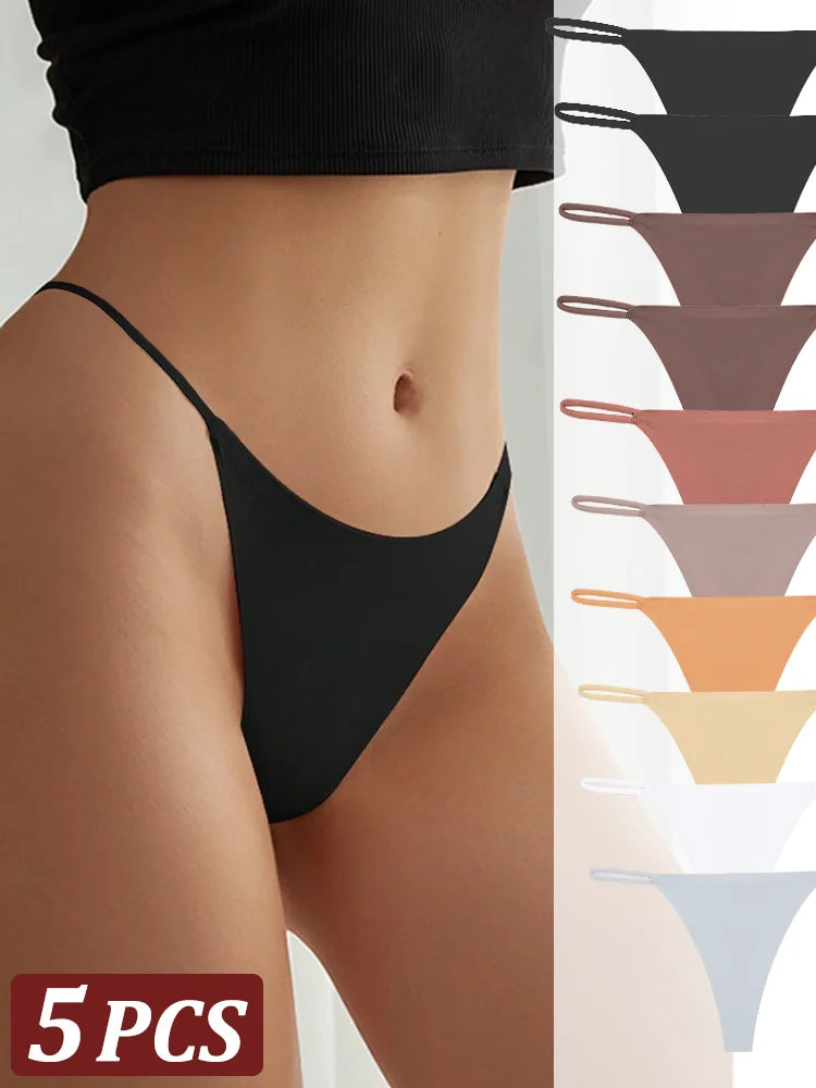 5-Pack Seamless Thong Underwear – Low-Rise Ice Silk G-String Panties for Women (XS–XL, 24 Color Sets)