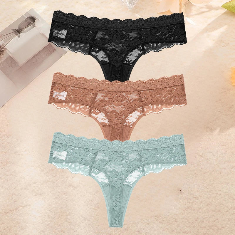 FINETOO 3PCS/Set S-XL Women Sexy Panties G-string Sexy Woman's Underwear Girl Lace Lingerie Female Bikini Lady Thong Intimates