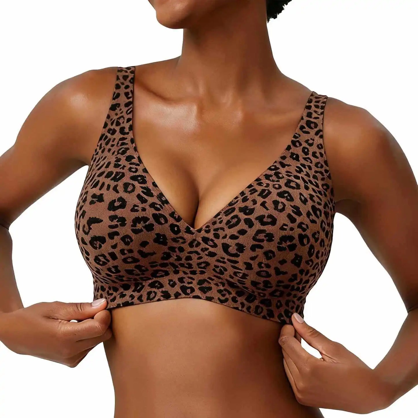 Women's Seamless Leopard Print Bra – Wire-Free Full Cup Push-Up | Breathable Everyday Bra