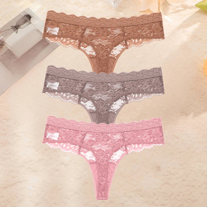 FINETOO 3PCS/Set S-XL Women Sexy Panties G-string Sexy Woman's Underwear Girl Lace Lingerie Female Bikini Lady Thong Intimates