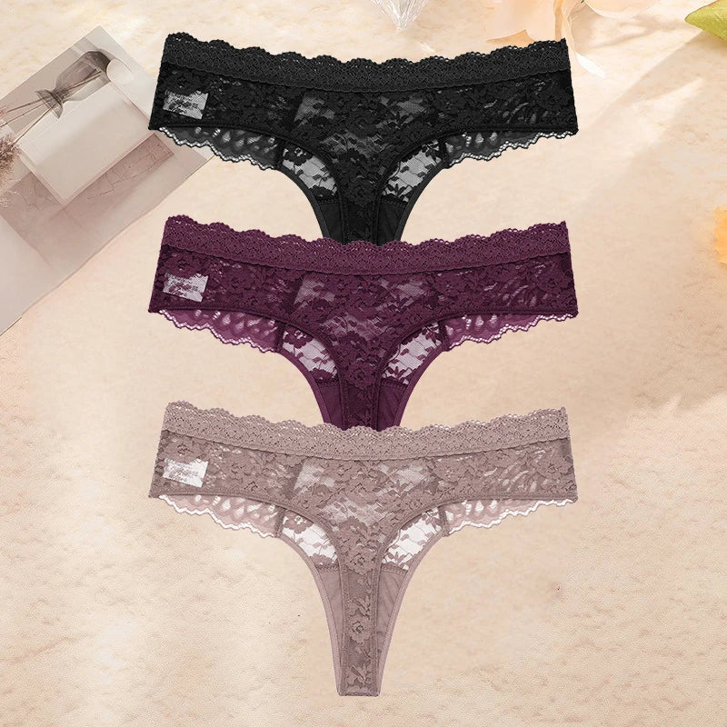 FINETOO 3PCS/Set S-XL Women Sexy Panties G-string Sexy Woman's Underwear Girl Lace Lingerie Female Bikini Lady Thong Intimates