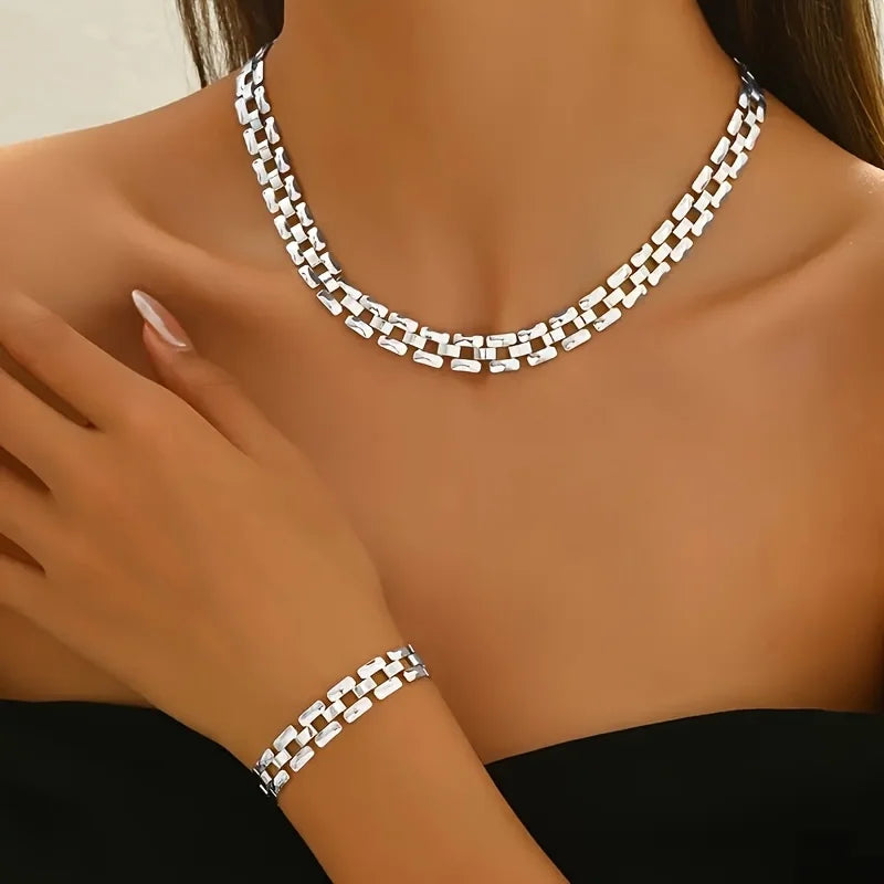 Cubic Heart Jewelry Set – 18K Gold-Plated Stainless Steel Necklace & Bracelet for Women