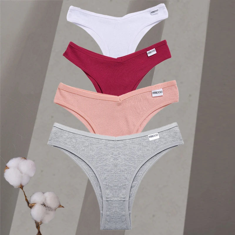 4-Pack Cotton Brazilian Panties – Low-Rise Solid Color Underwear for Women (M–XL, 14 Color Sets)