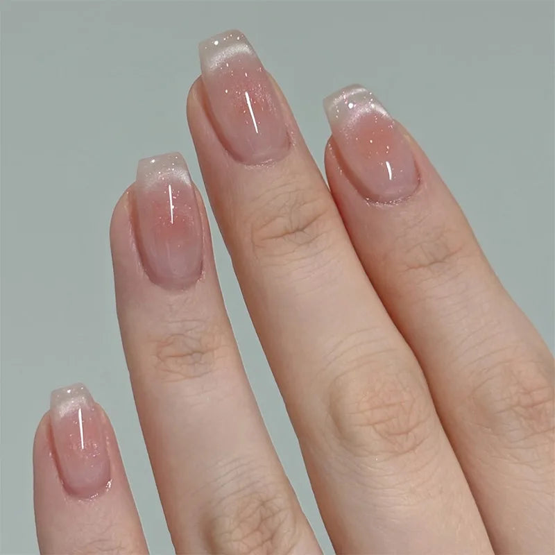 Short Square Cat Eye Press-On Nails with Glue - 24-Piece Set