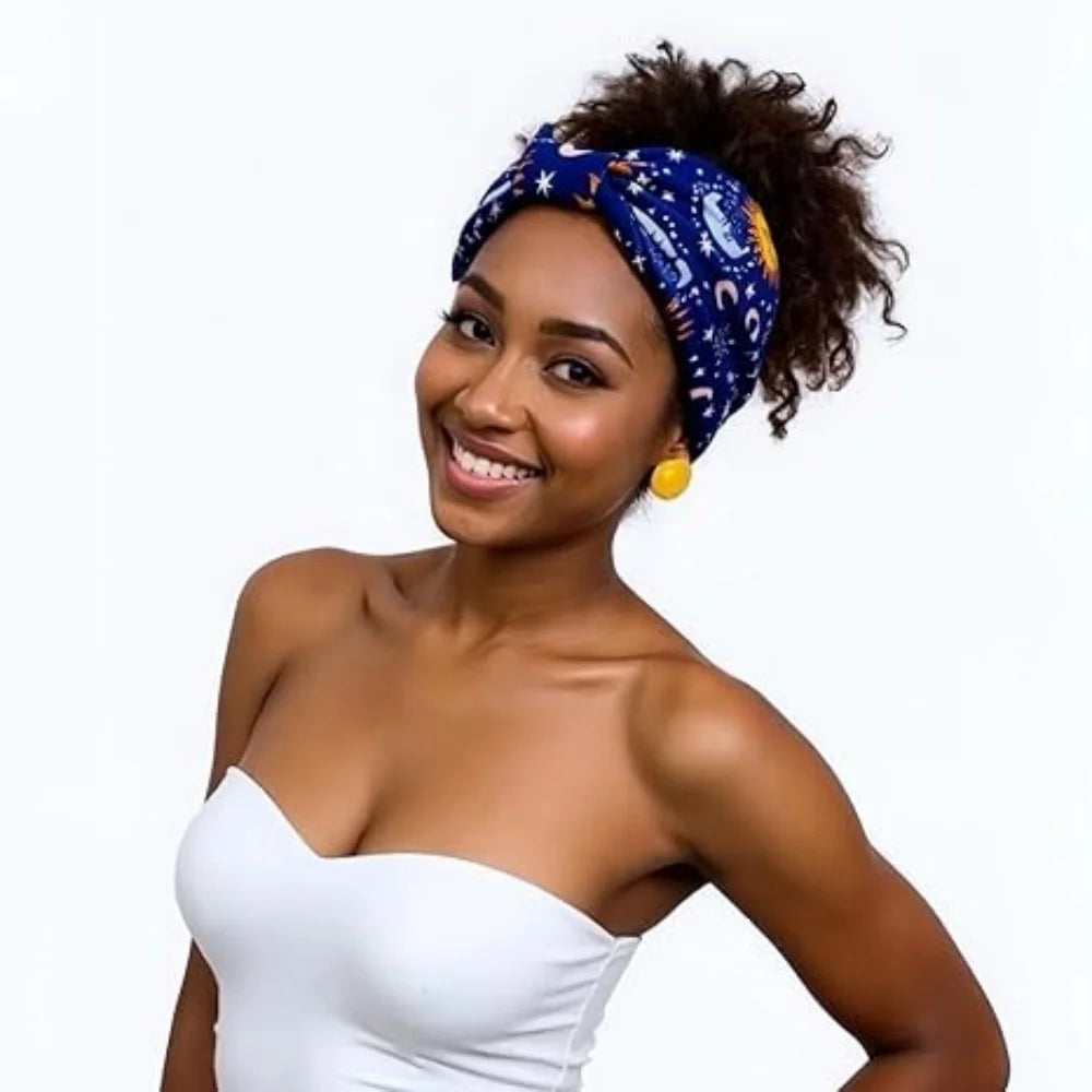 4 Pcs Wide Headbands for Women Non Slip Knotted Headhand Bandana Star Moon Head Bands Hair Wrap Yoga Workout Hair Accessories