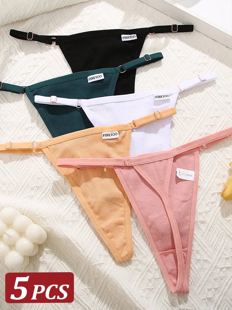 5-Pack Seamless Cotton G-String Panties – Adjustable Waist Low-Rise Underwear for Women (S–XL, 8 Color Sets)