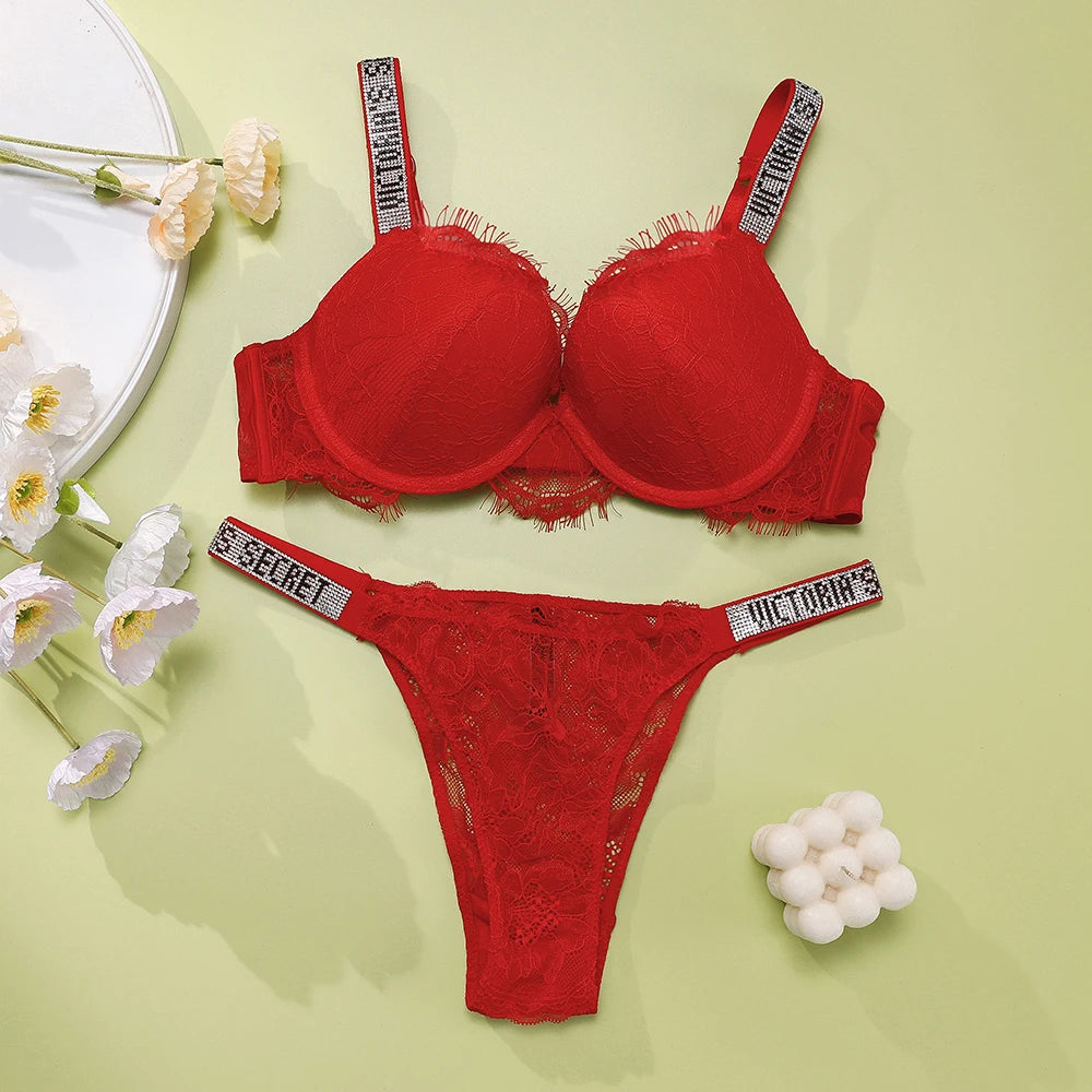 Women's Lace Push-Up Bra & Panty Set – Padded Gathered Lingerie Set