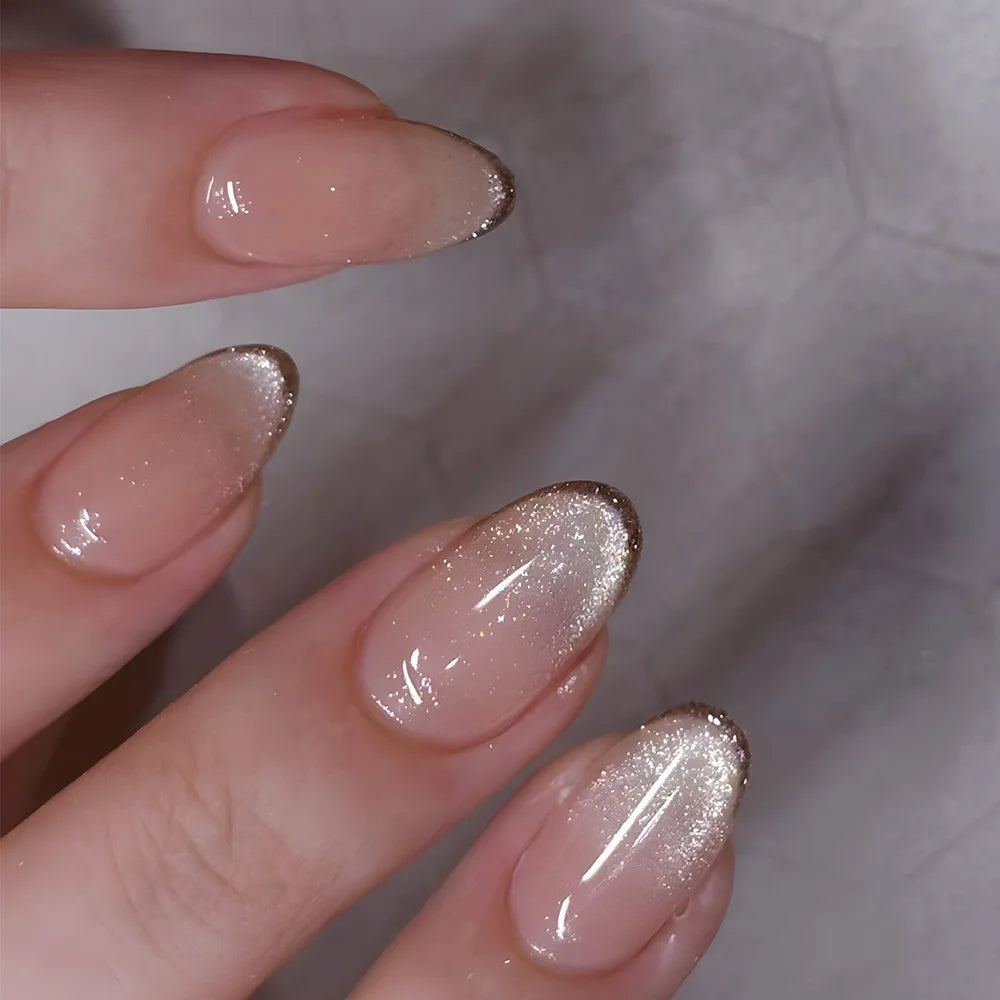 Short Almond Cat Eye Press-On Nails - Glossy Glitter, 24 Pieces