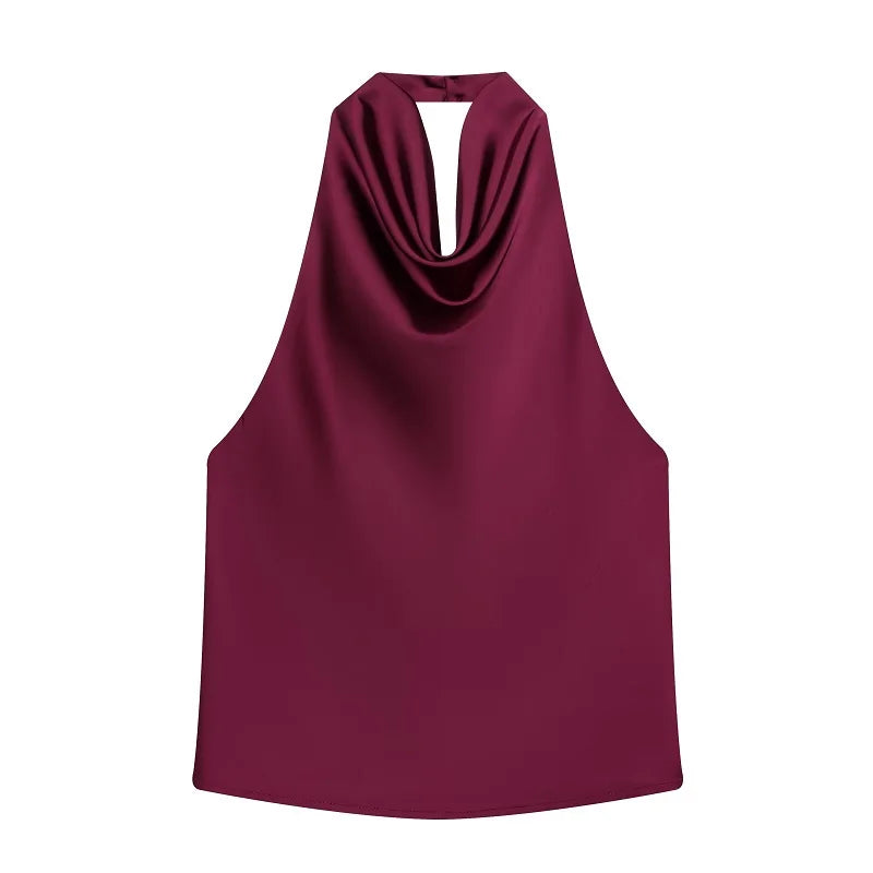 Satin Halter Cowl-Neck Backless Top — Women's Camisole