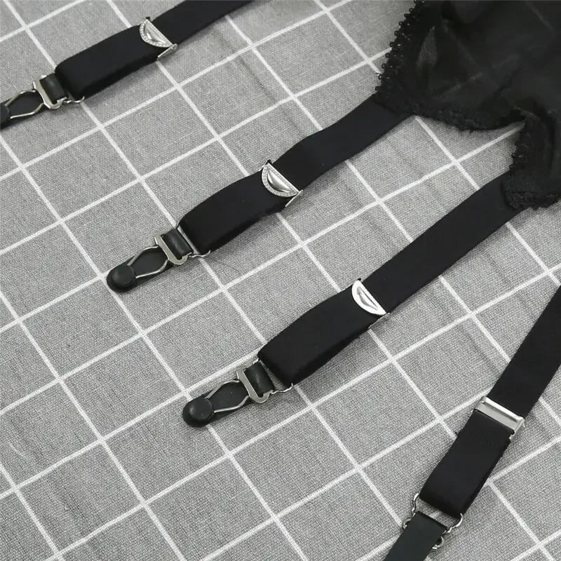 Hirigin Women Sexy Retro High Waist Elastic Mesh Garter Belt Suspender 6 Metal Buckles Erotic Sex Wear