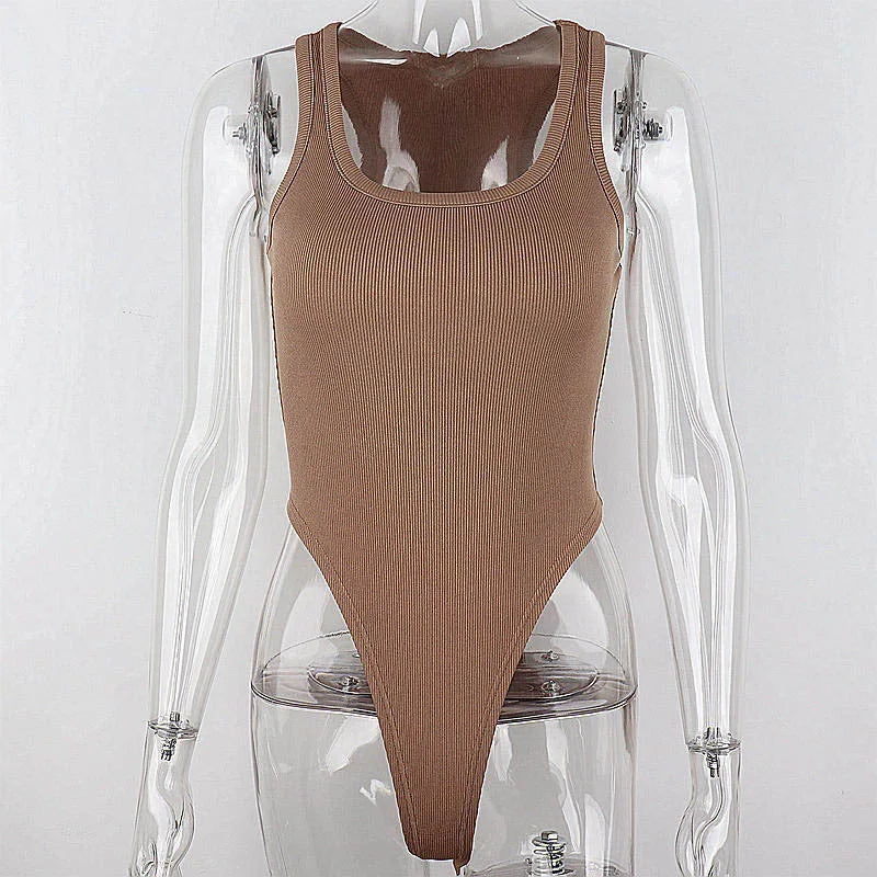 Sleeveless Knit Bodysuit – Slim Fit, High Stretch, Sexy Bodycon | Women's Clubwear & Streetwear