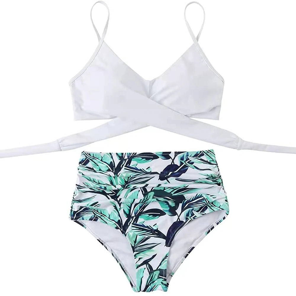 High Waist Bikini Set — Cross Front Top & Ruched Bottoms | Women's Swimwear