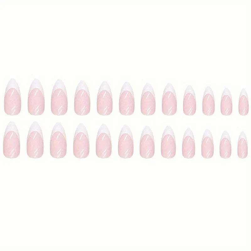 Almond Press-On Nails - French Tip & Gradient Designs, 24-Piece Set