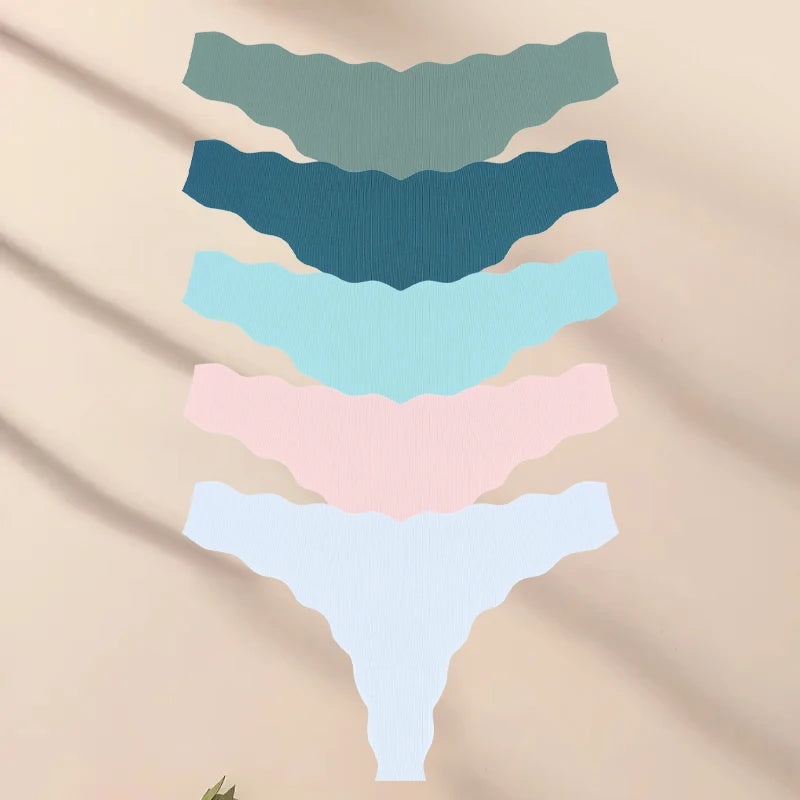 5Pcs Women's Seamless Comfy Thong Panties for Women Sport Running Underwear Set Sexy Low-Rise Solid V-Strings Invisible Lingerie