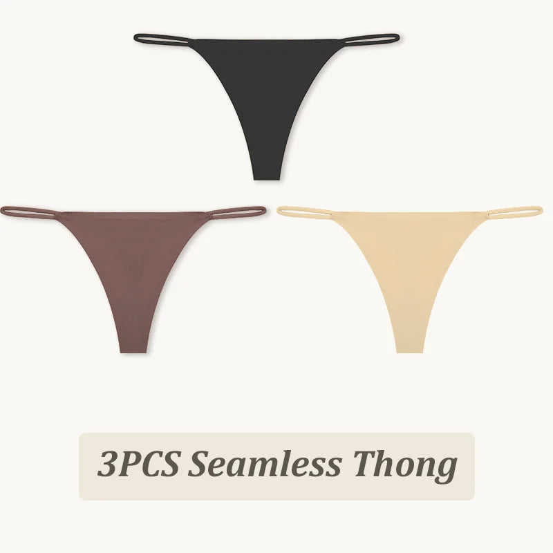 3-Pack Seamless Ice Silk Thong Panties – Low-Rise Flexible Underwear for Women (XS–XL, 25 Color Sets)