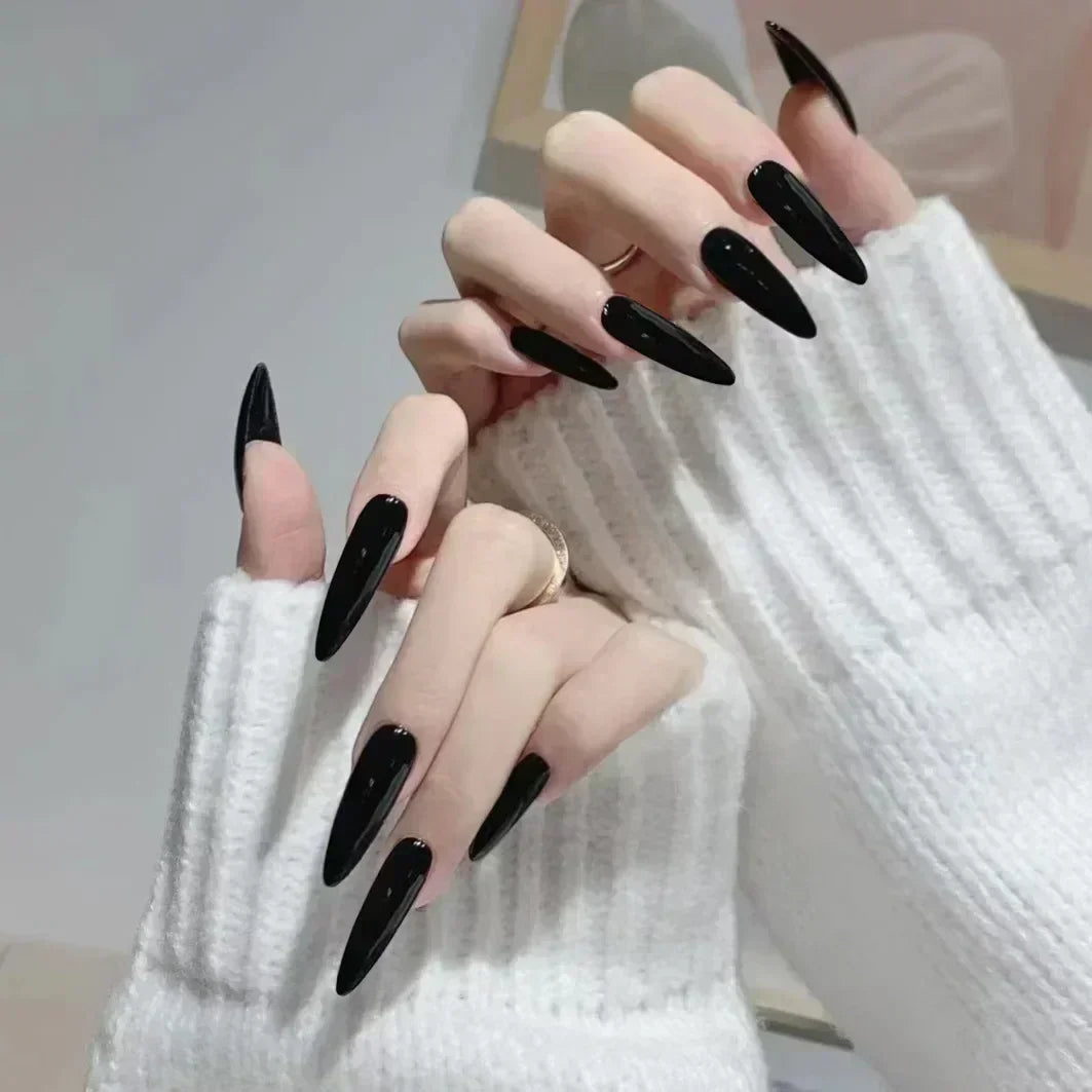 Long Coffin Press-On Nails with Glue – Nude, Pink & Color Designs, 24 Pieces