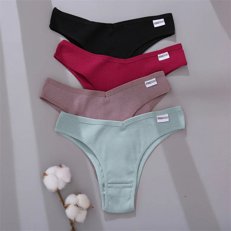 4-Pack Cotton Brazilian Panties – Low-Rise Solid Color Underwear for Women (M–XL, 14 Color Sets)