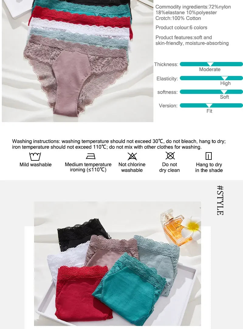 3-Pack Seamless Lace Hollow-Out Brief Panties – Soft Breathable Low-Rise Underwear for Women (S–XL, 20 Color Sets)