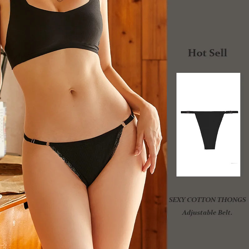 Ice Silk Cotton Thong with Adjustable Belt – Seamless Low-Rise Underwear for Women (S–XL, 8 Colors)