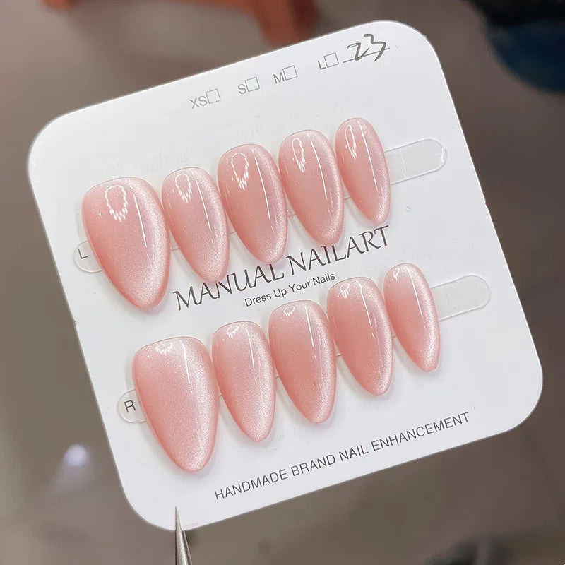 Cat Eye Almond Press-On Nails - 10-Piece Handmade Set