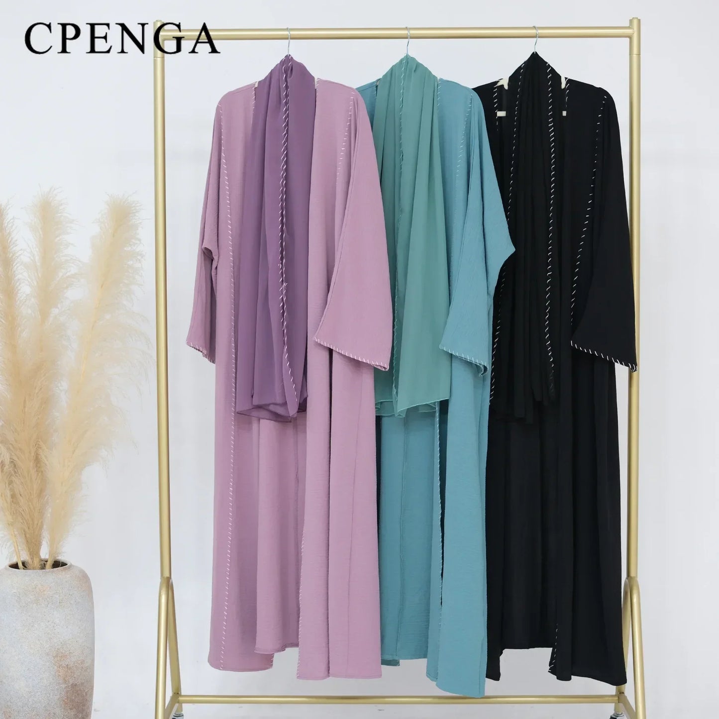2 Piece Arabia Muslim Modest Cardigan for Women Eid Dubai Hijab Kimono Abaya Dress Luxury Islam Coat Clothing Turkish Solid Robe