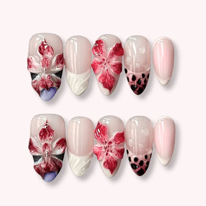 Long Coffin Press-On Nails with Glue – Nude, Pink & Color Designs, 24 Pieces