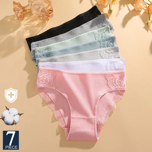 Women's Cotton Lace Briefs – 7-Pack Low-Rise Floral Underwear | Soft Comfort Panties (M–2XL)