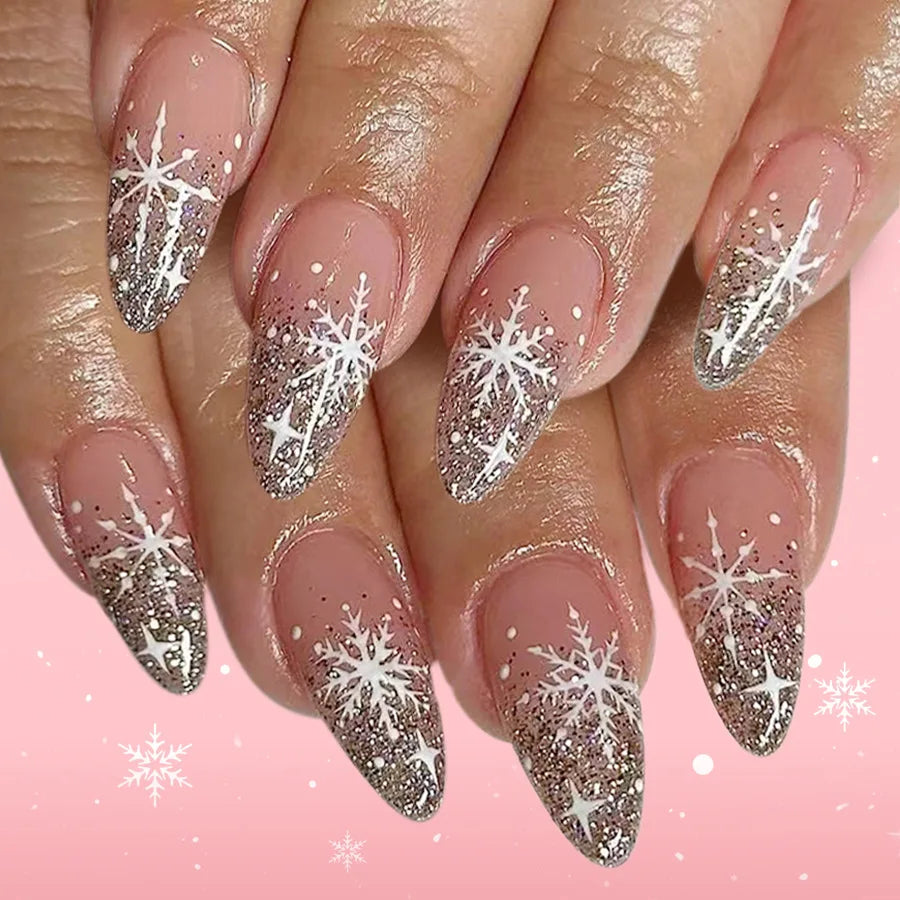 French Almond Press-On Nails – Leopard Print & 3D Bow Designs, 24 Pieces