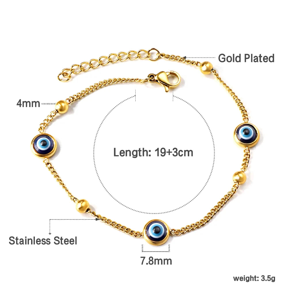 Evil Eye Bracelet – 18K Gold-Plated Stainless Steel Boho Charm Bracelet for Women