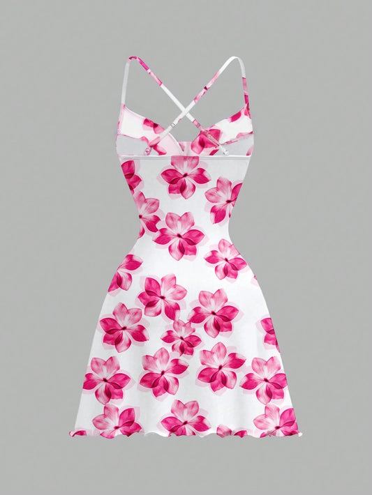 Floral Print Off-Shoulder Backless Mini Dress – A-Line | Vacation & Beach Style