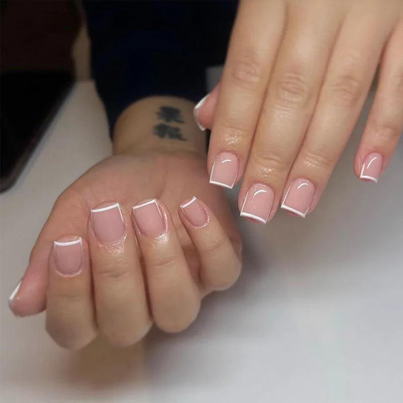 Nude Pink Short Square Press-On Nails - French & Gradient, 24 Pieces