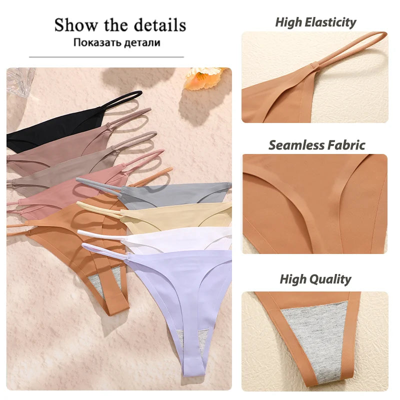 5-Pack Seamless Thong Underwear – Low-Rise Ice Silk G-String Panties for Women (XS–XL, 24 Color Sets)