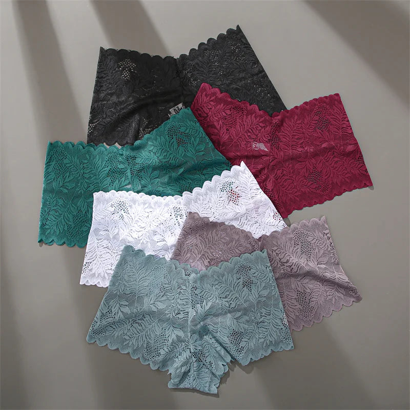 4-Pack All-Over Floral Lace Boyshorts — Hollow-Out Scalloped Low-Rise Panties