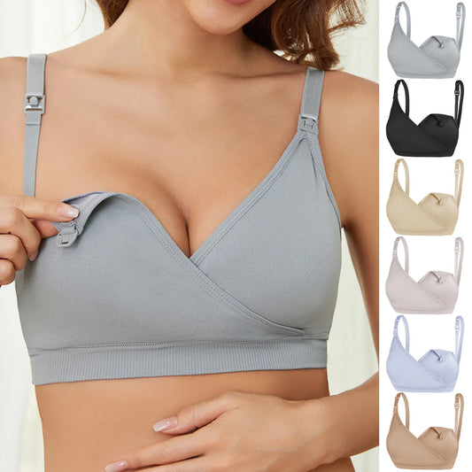 Seamless Wire-Free Nursing Bra – Nylon Maternity Bra with Adjustable Straps & Front Clasp