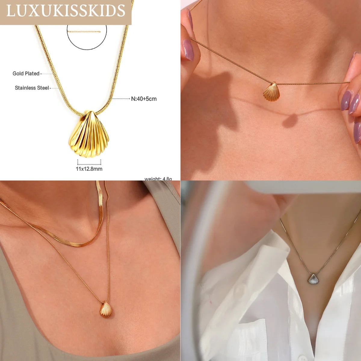 Shell Jewelry Set – 18K Gold-Plated Stainless Steel Necklace, Earrings & Bracelet for Women