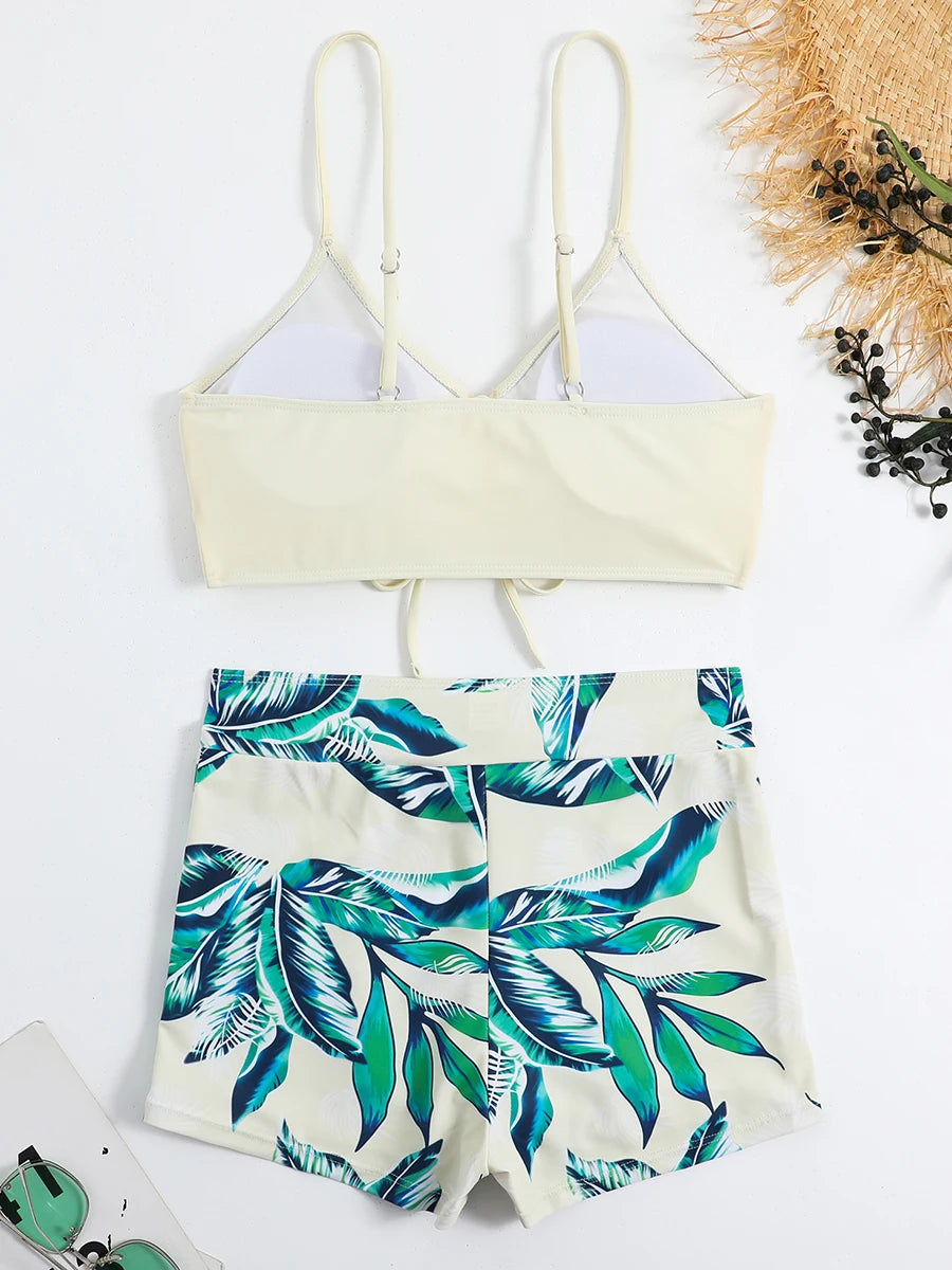 High Waist Shorts Bikini Set — Drawstring Top & Swim Shorts | Women's Swimwear